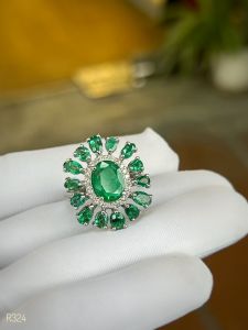 NHẪN BẠC 92.5 FULL ĐÁ EMERALD - NGỌC LỤC BẢO TỰ NHIÊN