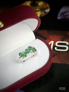 NHẪN BẠC 92.5 ĐÁ EMERALD - NGỌC LỤC BẢO + KIM CƯƠNG TỰ NHIÊN