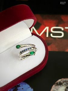 NHẪN BẠC 92.5 EMERALD-NGỌC LỤC BẢO + SAPPHIRE TỰ NHIÊN