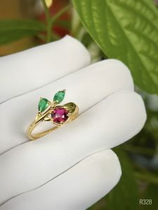 NHẪN BẠC 92.5 XI VÀNG  ĐÁ TOURMALINE + EMERALD TỰ NHIÊN