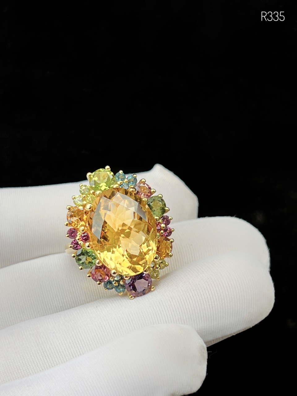 NHẪN BẠC 92.5 XI VÀNG ĐÁ CITRINE TỰ NHIÊN