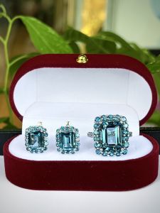 BỘ NHẪN + KHUYÊN TAI BẠC 92.5 FULL ĐÁ TOPAZ LONDON TỰ NHIÊN