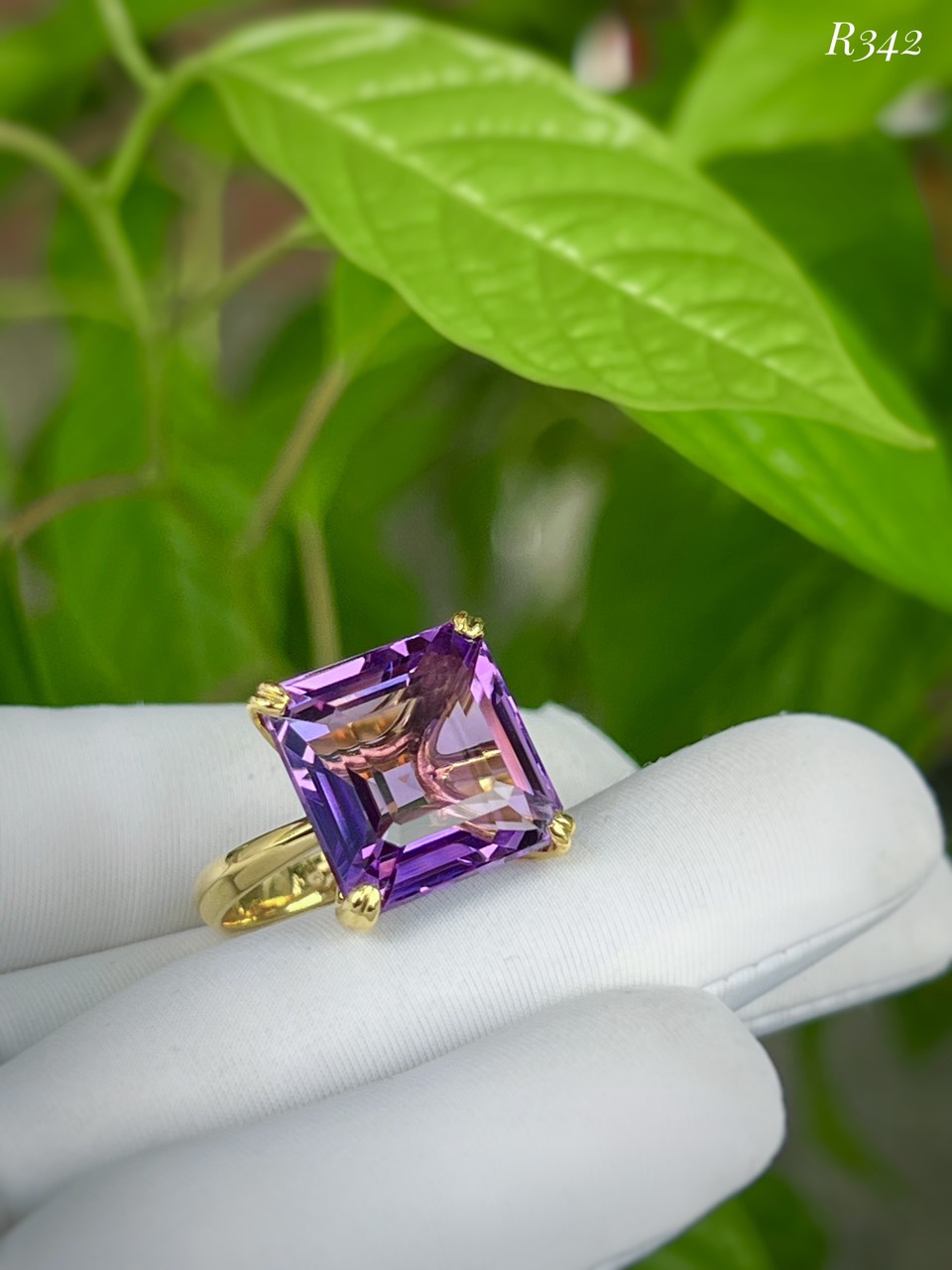 NHẪN BẠC 92.5 XI VÀNG ĐÁ AMETHYST - THẠCH ANH TÍM TỰ NHIÊN