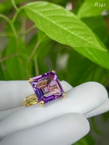 NHẪN BẠC 92.5 XI VÀNG ĐÁ AMETHYST - THẠCH ANH TÍM TỰ NHIÊN