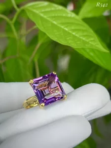 NHẪN BẠC 92.5 XI VÀNG ĐÁ AMETHYST - THẠCH ANH TÍM TỰ NHIÊN