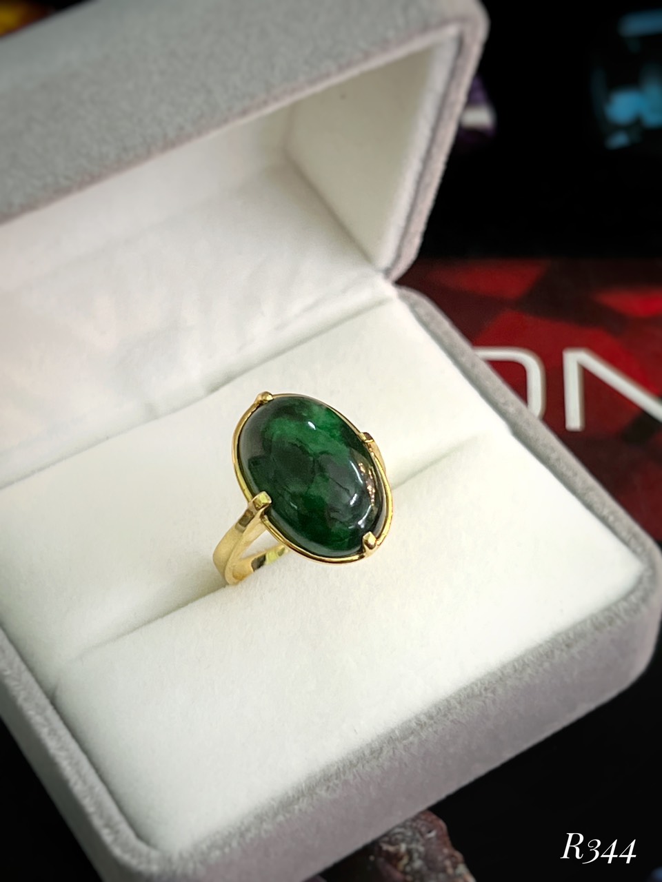 NHẪN BẠC 92.5 XI VÀNG NGỌC JADEITE - NGỌC CẨM THẠCH TỰ NHIÊN