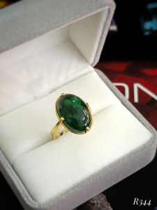 NHẪN BẠC 92.5 XI VÀNG NGỌC JADEITE - NGỌC CẨM THẠCH TỰ NHIÊN