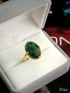 NHẪN BẠC 92.5 XI VÀNG NGỌC JADEITE - NGỌC CẨM THẠCH TỰ NHIÊN