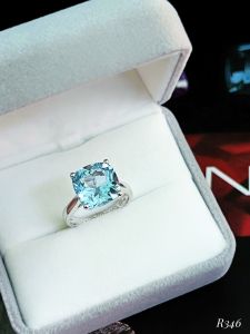 NHẪN BẠC 92.5 ĐÁ BLUE TOPAZ LONDON TỰ NHIÊN
