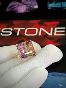 NHẪN BẠC 92.5 XI VÀNG ĐÁ AMETRINE TỰ NHIÊN