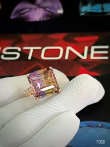 NHẪN BẠC 92.5 XI VÀNG ĐÁ AMETRINE TỰ NHIÊN
