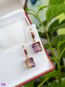 KHUYÊN TAI BẠC XI ĐÁ AMETRINE TỰ NHIÊN
