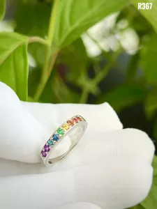 NHẪN BẠC 92.5 CẦU VỒNG 9 VIÊN ĐÁ QUÝ TỰ NHIÊN