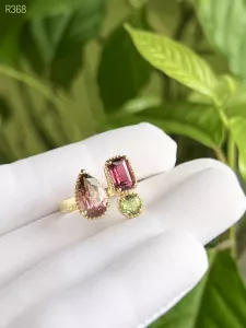 NHẪN BẠC 92.5 XI VÀNG  ĐÁ TOURMALINE TỰ NHIÊN