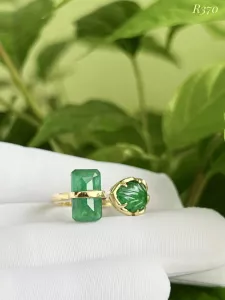 NHẪN BẠC 92.5 XI VÀNG  ĐÁ EMERALD - NGỌC LỤC BẢO TỰ NHIÊN