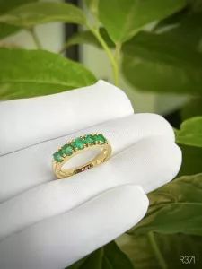 NHẪN BẠC 92.5 XI VÀNG  ĐÁ EMERALD - NGỌC LỤC BẢO TỰ NHIÊN