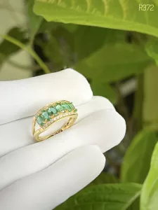 NHẪN BẠC 92.5 XI VÀNG ĐÁ EMERALD - NGỌC LỤC BẢO TỰ NHIÊN