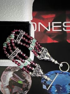 VÒNG TAY CHARM BẠC 92.5 ĐÁ GARNET MIX EMERALD TỰ NHIÊN