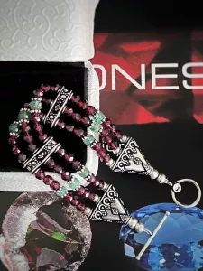 VÒNG TAY CHARM BẠC 92.5 ĐÁ GARNET MIX EMERALD TỰ NHIÊN