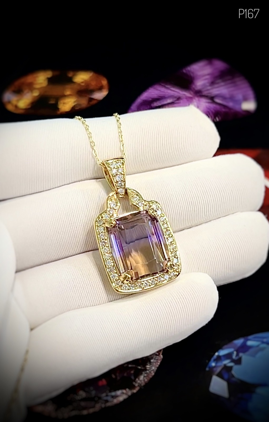 MẶT DÂY BẠC XI ĐÁ AMETRINE TỰ NHIÊN