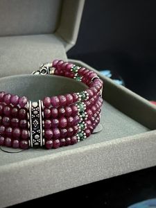 VÒNG TAY CHARM BẠC ĐÁ RUBY MIX EMERALD TỰ NHIÊN
