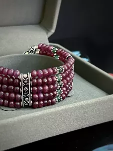VÒNG TAY CHARM BẠC ĐÁ RUBY MIX EMERALD TỰ NHIÊN
