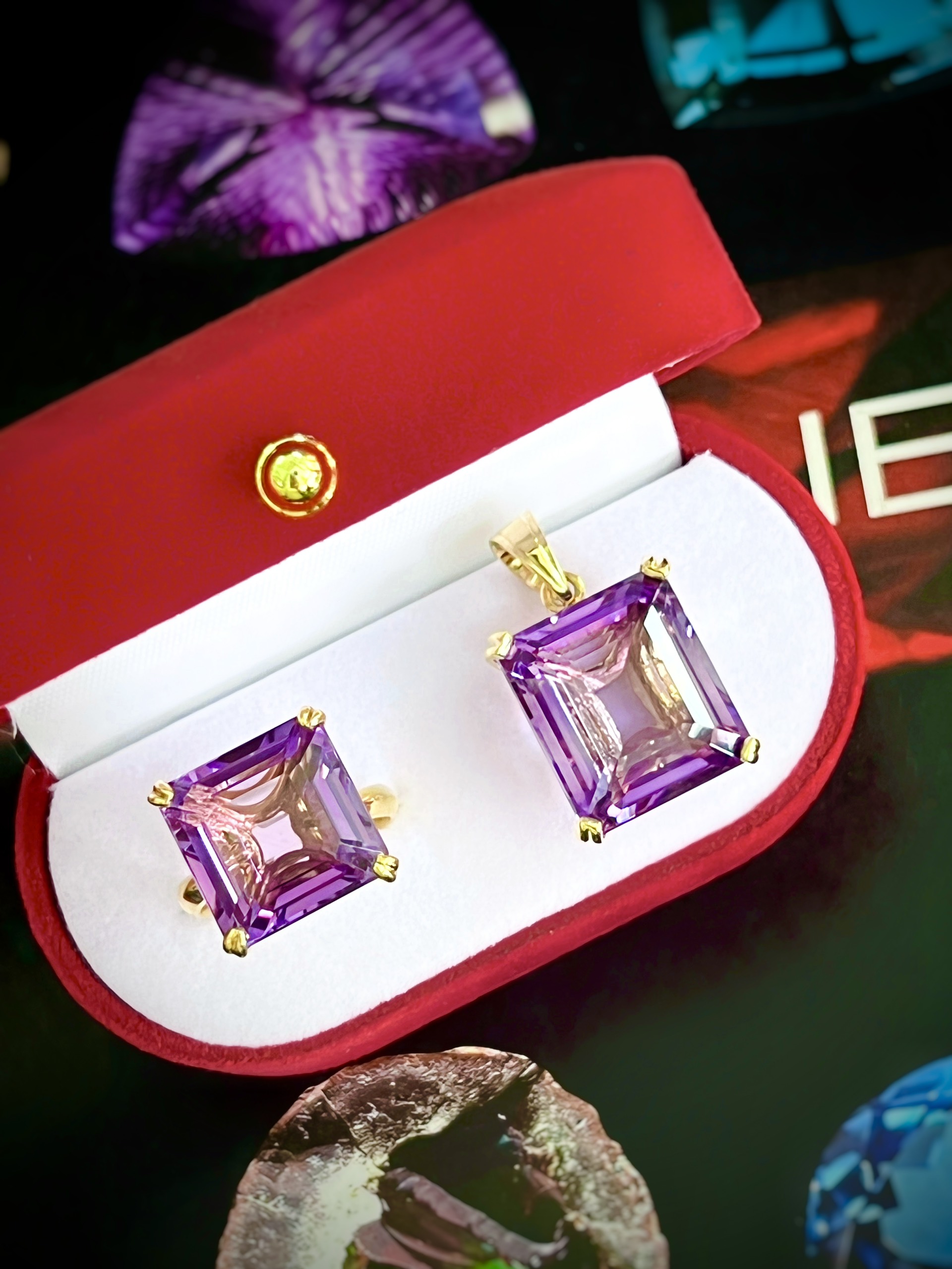 SET NHẪN & MẶT DÂY BẠC 92.5 ĐÁ AMETHYST TỰ NHIÊN