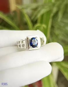 NHẪN NAM BẠC XI ĐÁ SAPPHIRE TỰ NHIÊN