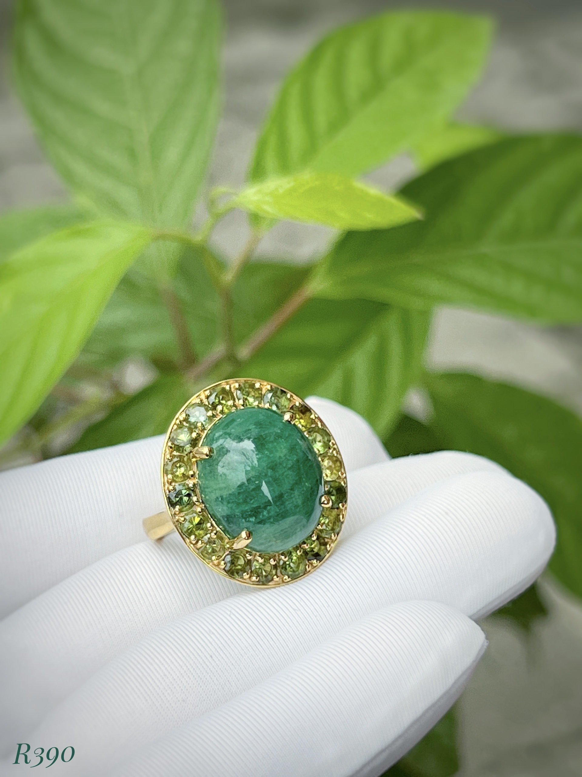 NHẪN BẠC 92.5 XI VÀNG ĐÁ EMERALD - NGỌC LỤC BẢO KẾT TOURMALINE TỰ NHIÊN