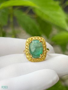 NHẪN BẠC 92.5 XI VÀNG ĐÁ EMERALD - NGỌC LỤC BẢO KẾT SAPPHIRE TỰ NHIÊN