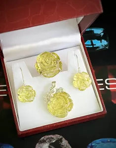 SET BẠC 92.5 HOA HỒNG ĐÁ THẠCH ANH TỰ NHIÊN