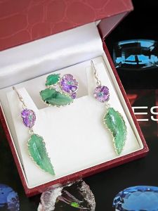 SET BẠC 92.5 HOA LÁ EMERALD & AMETHYST TỰ NHIÊN