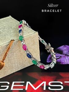 LẮC TAY BẠC ĐÁ RUBY, SAPPHIRE & EMERALD TỰ NHIÊN