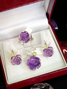 SET BẠC 92.5 HOA HỒNG ĐÁ AMETHYST TỰ NHIÊN
