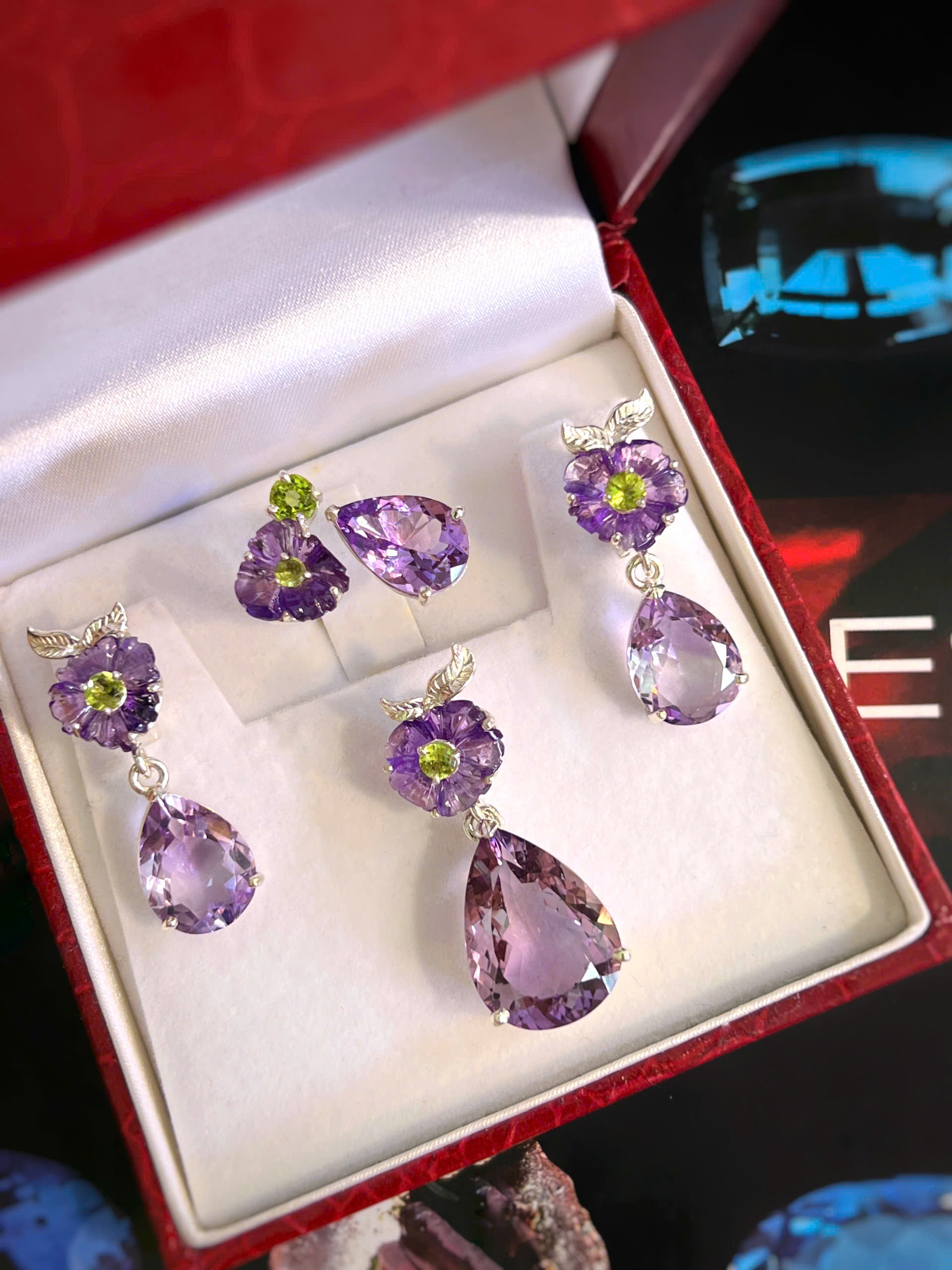 SET BẠC 92.5 ĐÁ AMETHYST & PERIDOT TỰ NHIÊN