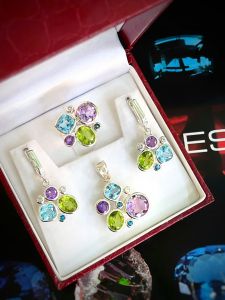SET BẠC 92.5 ĐÁ AMETHYST, TOPAZ & PERIDOT TỰ NHIÊN