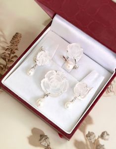BỘ TRANG SỨC BẠC 92.5 ĐÁ THẠCH ANH TRẮNG & NGỌC TRAITỰ NHIÊN