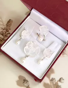 BỘ TRANG SỨC BẠC 92.5 ĐÁ THẠCH ANH TRẮNG & NGỌC TRAITỰ NHIÊN