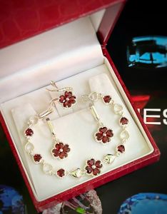 SET BẠC 92.5 CỎ MAY MẮN ĐÁ GARNET TỰ NHIÊN