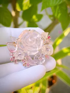 CÀI ÁO & MẶT DÂY 2 IN 1 BẠC 92.5 THẠCH ANH HỒNG TỰ NHIÊN