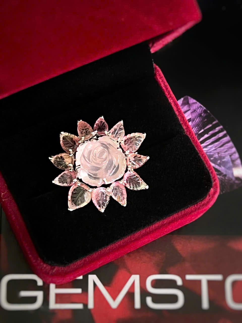 CÀI ÁO & MẶT DÂY 2 IN 1 BẠC 92.5 HOA HỒNG THẠCH ANH HỒNG, LÁ TOURMALINE TỰ NHIÊN