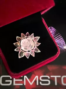 CÀI ÁO & MẶT DÂY 2 IN 1 BẠC 92.5 HOA HỒNG THẠCH ANH HỒNG, LÁ TOURMALINE TỰ NHIÊN