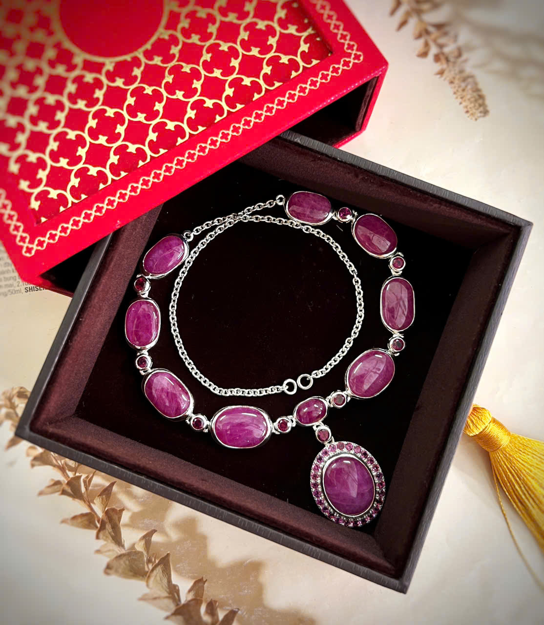 VÒNG CỔ BẠC 92.5 ĐÁ RUBY NAM PHI TỰ NHIÊN