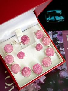 BỘ TRANG SỨC BẠC 92.5 HOA HỒNG ĐÁ RUBY NAM PHI TỰ NHIÊN