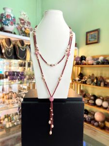 VÒNG CỔ ĐÁ GARNET MIX NGỌC TRAI & SAPPHIRE TỰ NHIÊN
