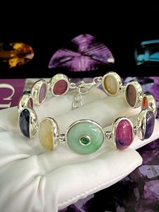 LẮC TAY BẠC 92.5 ĐỒNG ĐIẾU NGỌC & ĐÁ RUBY, SAPPHIRE TỰ NHIÊN
