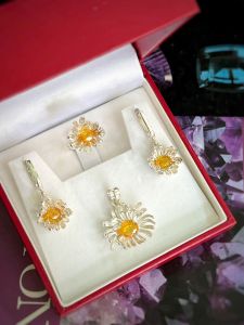 SET HOA CÚC BẠC 92.5 ĐÁ SAPPHIRE TỰ NHIÊN