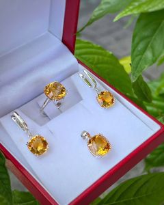 SET BẠC 92.5 ĐÁ CITRINE - THẠCH ANH VÀNG TỰ NHIÊN