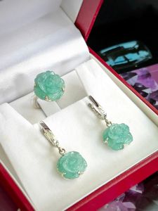 SET BẠC 92.5 HOA HỒNG ĐÁ AMAZONITE TỰ NHIÊN