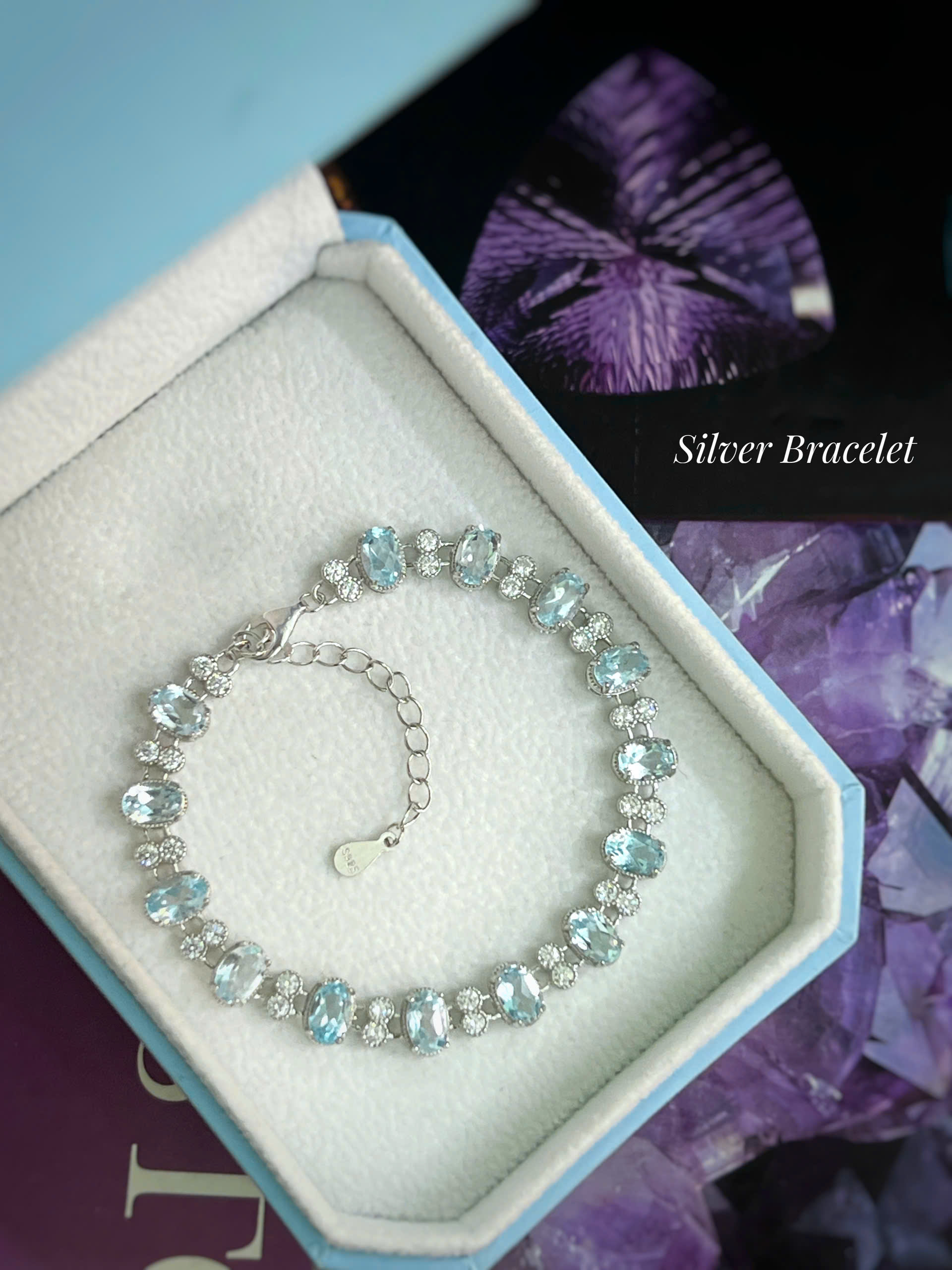 LẮC TAY BẠC 92.5 ĐÁ TOPAZ TỰ NHIÊN